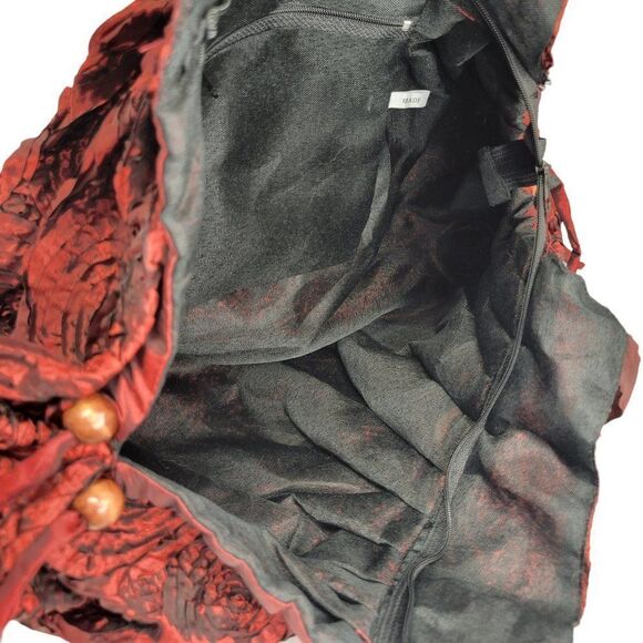 Burgundy Fabric Handbag Red Cloth Handbag Floral Motif Handbag - Picture 3 of 12